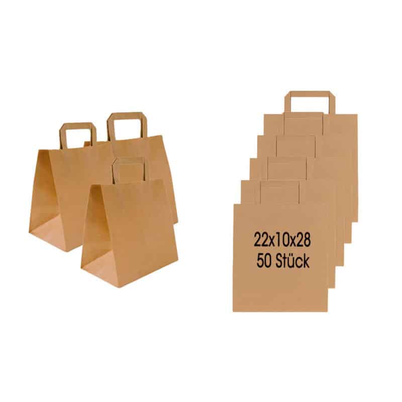 Papiertragetaschen Braun (22x10x28 cm) - 50 Stück